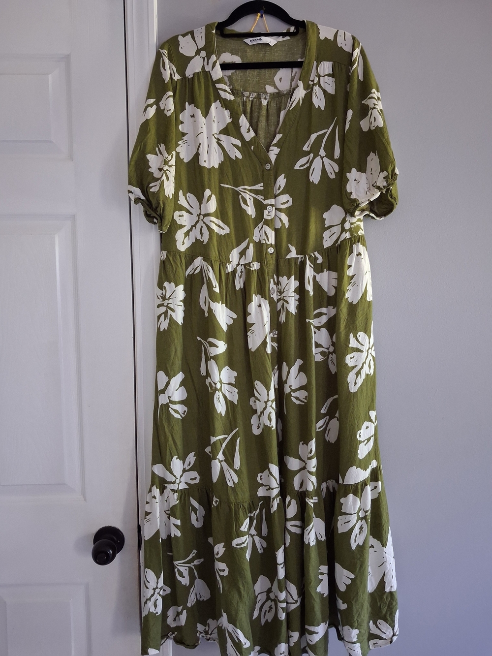 Sonoma Olive Green Maxi Dress with White Floral Print